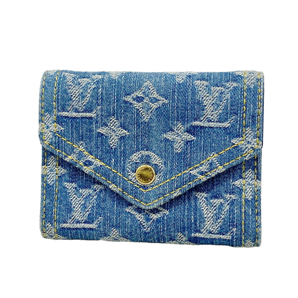 Louis Vuitton Tri-fold Wallet Monogram Denim Portefeuille Victorine M13212 Bl...
